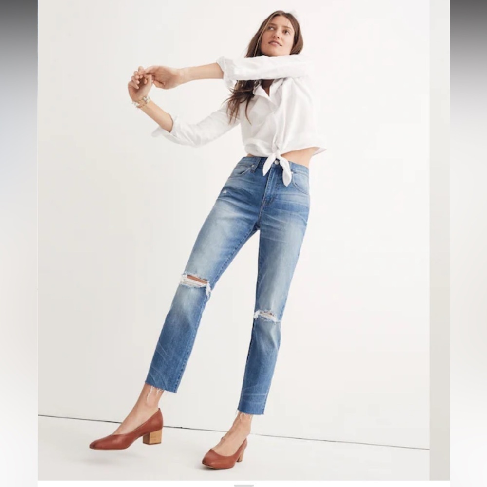 Madewell slim boyjean ripped knee distressed blue jeans 41536